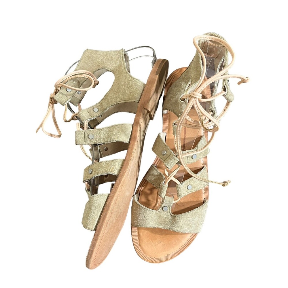Dolce Vita Olive Green and Tan Gladiator Lace-Up Sandals